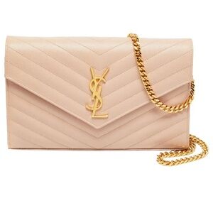 Yves Saint Laurent Nude Quilted Clutch with Gold Chain